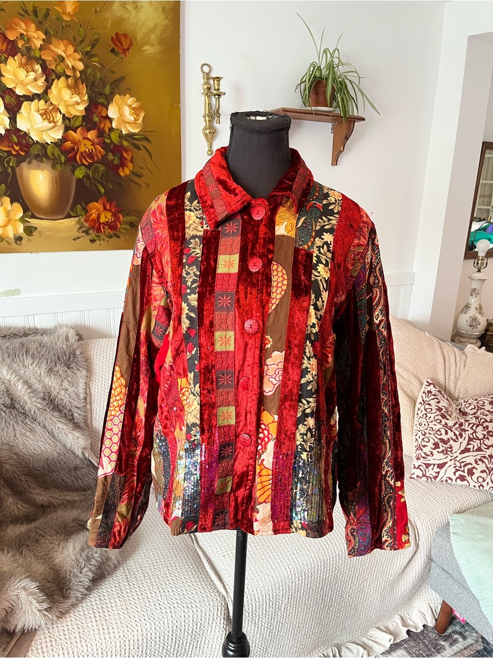 Coldwater Creek Red Velvet Quilted Jacket Size Medium